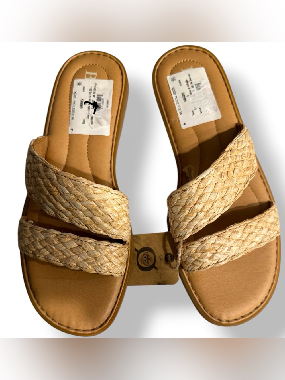 NWT Børn Woven Raffia Slide Sandals Natural Tan Size 9
